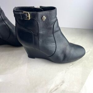 Tory Burch Milan Wedge Booties black ankle wedge boots size 7 wedges with zipper